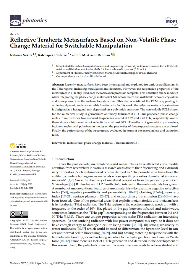 Reflective Terahertz Metasurfaces Based on Non-Volatile Phase Change Material for Switchable Manipulation