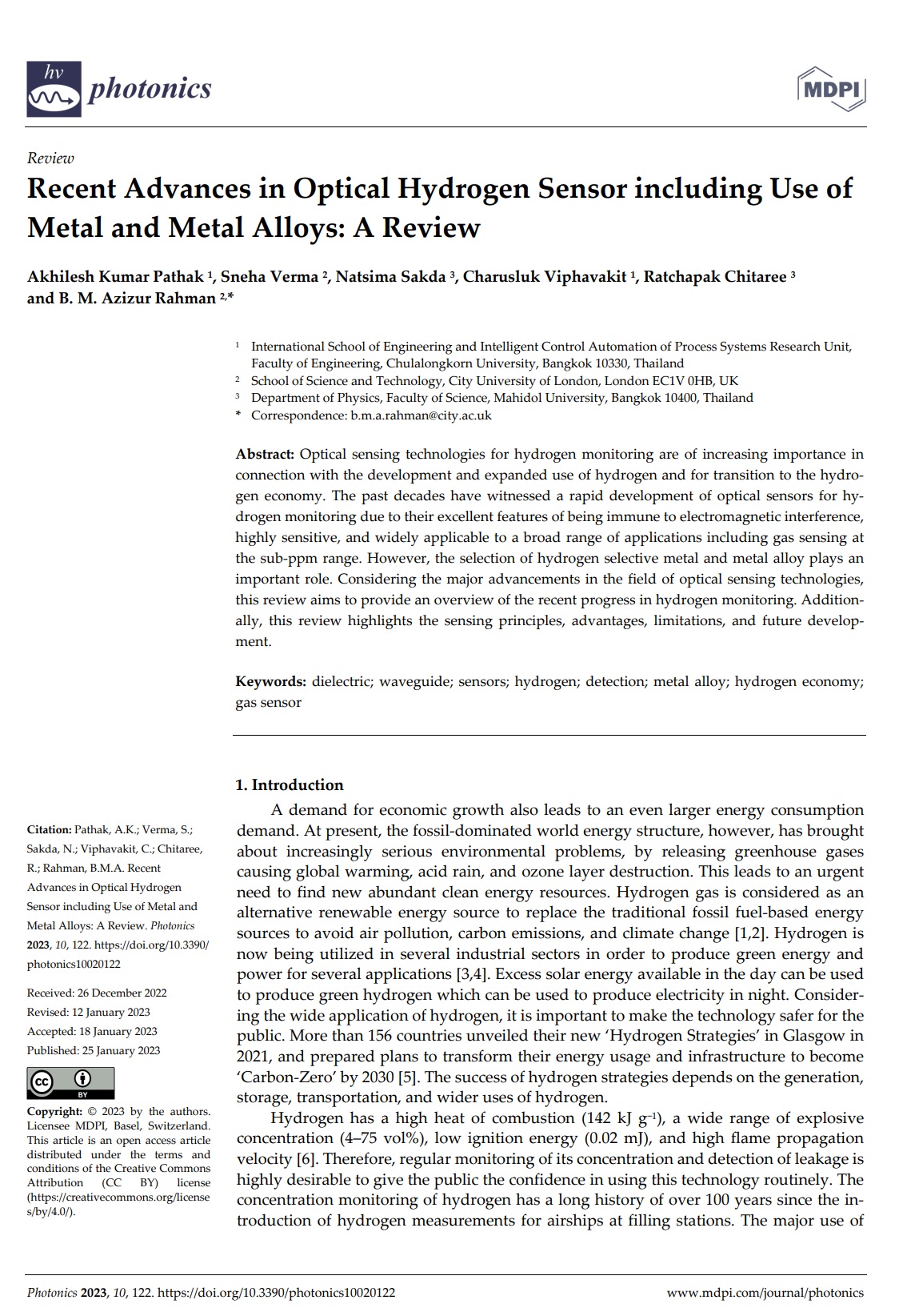 Recent Advances in Optical Hydrogen Sensor including Use of Metal and Metal Alloys: A Review